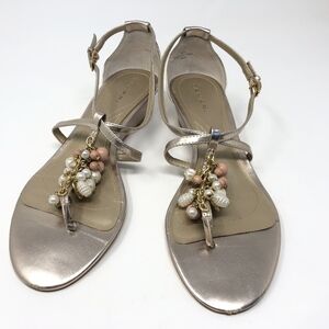 Tahari Ray Metallic Sandals with Beads 8.5